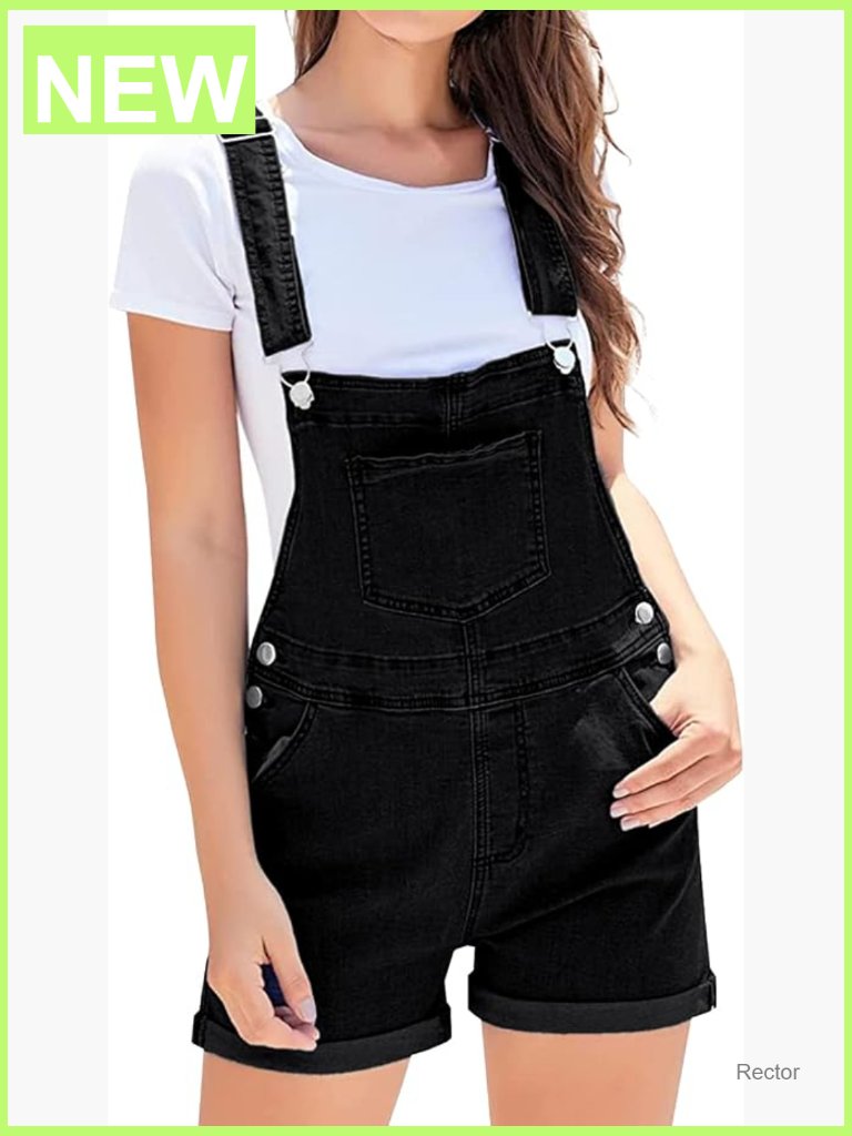 Denim Shortalls Adjustable Strap Cuffed High Waist Relaxed Fit